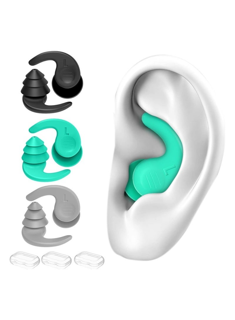 Swimming Ear Plugs For Adults, 3 Pairs Waterproof Reusable Silicone Swim Earplugs For Swimming Surfing Snorkeling Showering and Water Pool, Beach, Ocean (Adults & Teens 14+) - Image 1